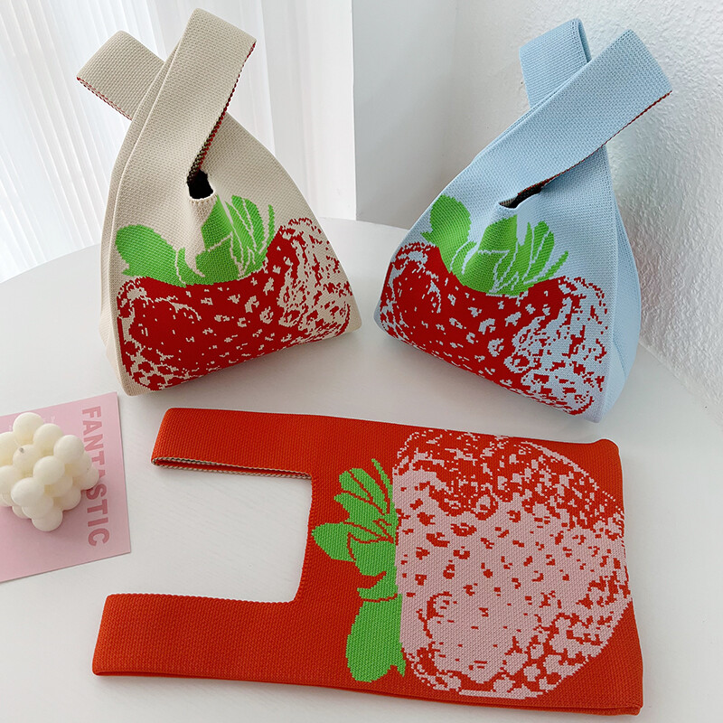 Portable Bag Storage Bag Portable Tote Bag Solid Color Shoulder Bag Tote Bag Strawberry Bag Handheld Tote Bag