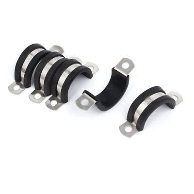 25mm Dia Epdm Rubber Lined Shaped Pipe Tube Wire Clamps Clips 5pcs