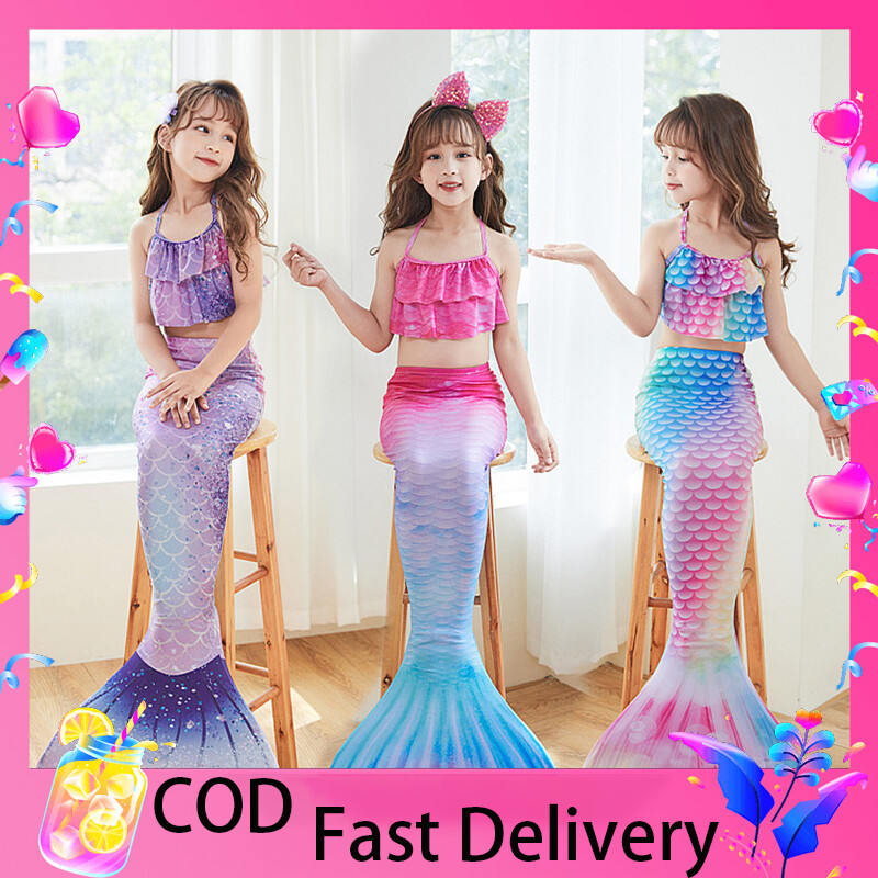 3 món đồ bơi nàng tiên cá cho bé gái đồ bơi bikini nhân vật hoạt hình dễ thương quần đùi bộ ba mảnh đuôi cá