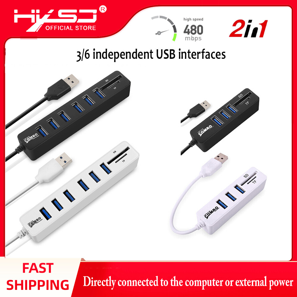 HXSJ 3/6 Cổng Tùy Chọn Hub USB Combo Splitter USB 2.0 Tốc Độ Cao Tốc Độ Cao 2 Trong 1 Đầu Đọc Thẻ TF SD Cho Laptop Máy Tính Card Reader PC Desktop Thẻ SD TF