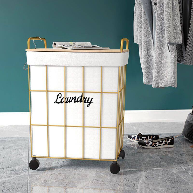 Simple Household Laundry Baskets with Wheels Dirty Clothes Storage Basket Bathroom Wrought Iron Home Sundries Storage Organizer enssdp ราคา  5,766 บาท*ส่งฟรี