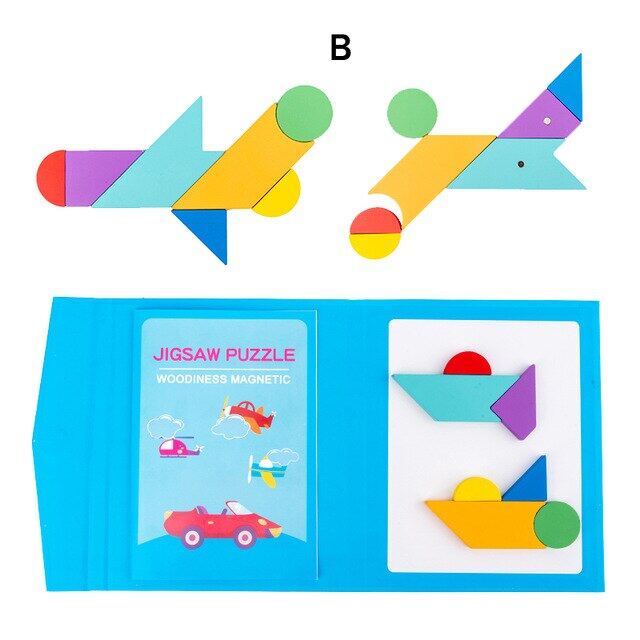 แม่เหล็ก3D ปริศนาจิ๊กซอว์ Tangram เกมเรียนรู้แบบ Montessori วาดภาพการศึกษา Book เกมกระดานของขวัญเด็กสมอง Tease