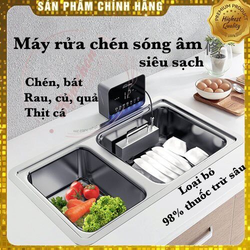 Máy rửa chén, rau, củ, quả, thịt, cá bằng sóng siêu âm siêu mạnh cảm ứng thông minh