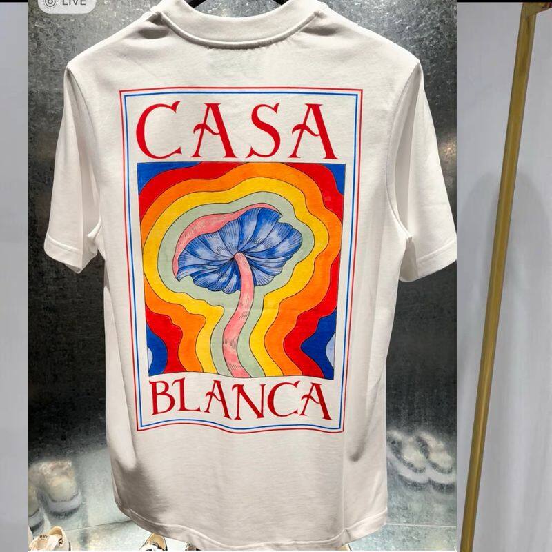 Dropshipping Casablanca T-Shirts cầu vồng nấm in chữ cái tay ngắn Tops cotton dáng rộng cho Nam phụ nữ t Áo sơ mi 2023 phong cách mới