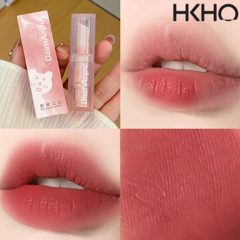 HKHO Pink Bear Milk Matte Velvet Lipstick Bean Paste Color Long Lasting Lip Tint