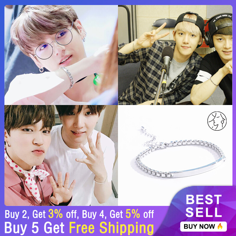 Shidomi vòng tay cặp đôi bằng thép titan kpop merch bts suga jungkook exo baekhyun phụ kiện kim loại trang sức hip hop hàn quốc làm quà tặng