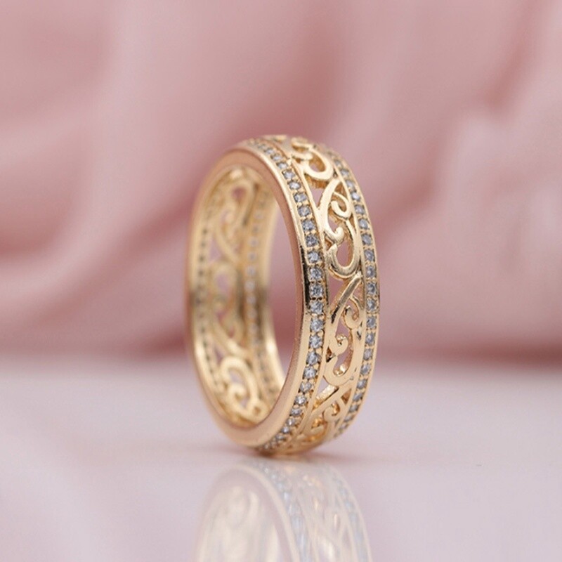 Nhẫn Micro Wax Hai Hàng Màu Vàng Hồng 2020 Nhẫn Zirconia Tự Nhiên Khảm Trang Sức Hợp Thời Trang Tiệc Cưới Dành Cho Nữ Rỗng