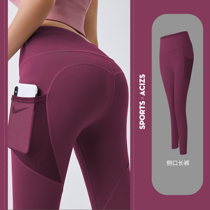 Jogging Long Yoga Pants Anti Cellulite Pants Women Muslimah with Pockets Women's Summer Buttocks Fitness Pants Thin Quick-drying Stretch Tight Mesh Side Pockets Running Bottoming Yoga Clothes - 5