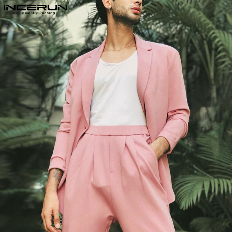 (Phong Cách Phương Tây) INCERUN Áo Blazer Trang Trọng Cho Nam Áo Khoác Một Hàng Khuy Thời Trang Đường Phố Dài Tay