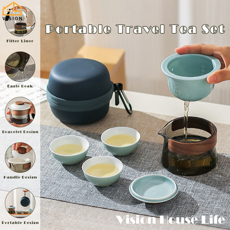 Vision Ceramic 1 Pot 3 Cups Travel Tea Cup Set Express Cup Travel Tea Set Portable KungFu Tea Set Porcelain Travel Teapot Set ราคา 808 บาท*ส่งฟรี
