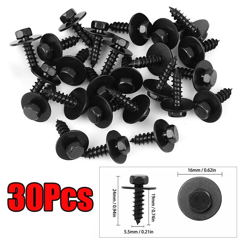 30x/Bộ Bu Lông Ốc Vít Xe Hơi Vỏ Kim Loại Chắn Bùn Màu Đen Cho Toyota 90159-60477