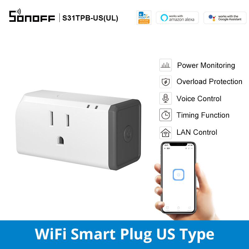 ITEAD SONOFF Ổ Cắm WiFi Thông Minh S31 Kiểu Mỹ, Cắm Điện Với Điều Khiển Ứng Dụng Bảo Vệ Quá Tải, Sử Dụng Được Với Amazon Alexa G ** Gle Home, 15A 100-240V AC