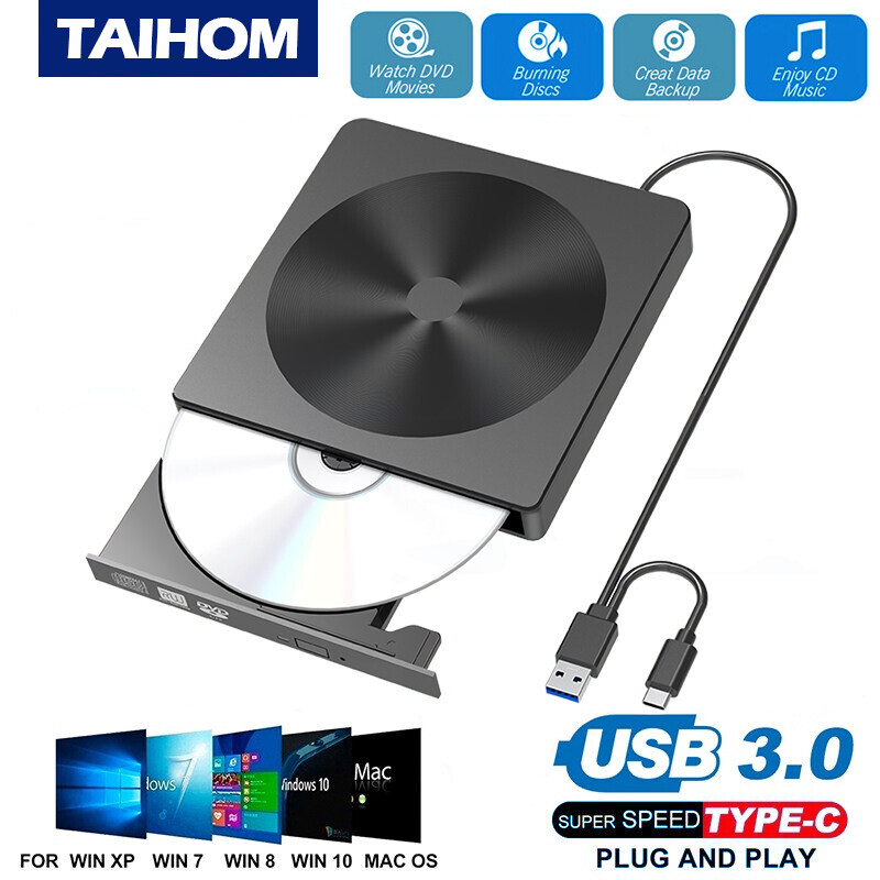 Taihom đầu đọc ổ ghi dvd rw cd gắn ngoài mỏng usb 3.0 đầu đọc ổ đĩa quang cho máy tính xách tay windows/mac dvd burner dvd portatil