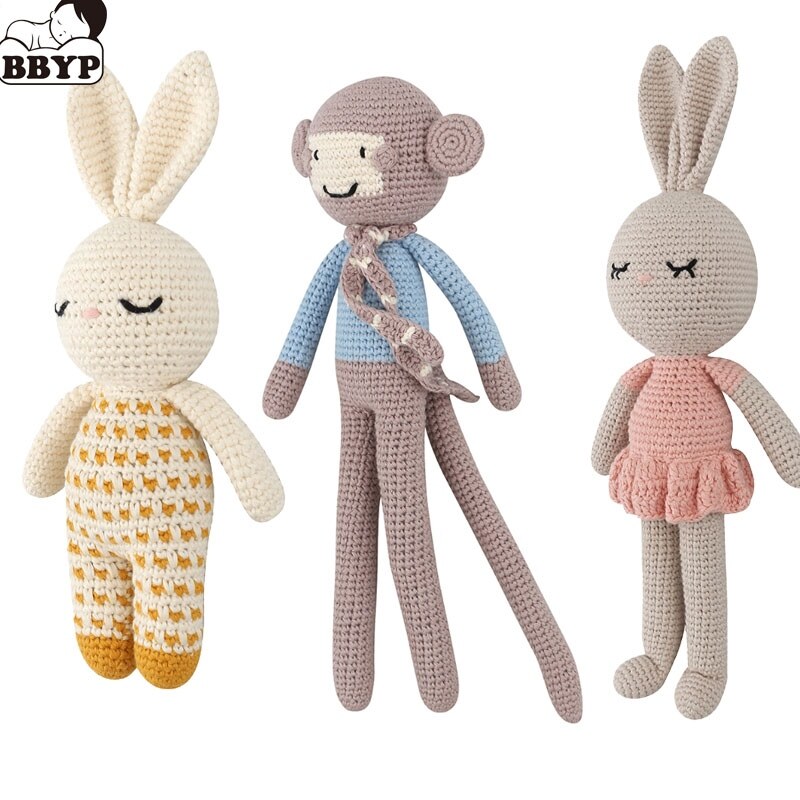 hot Handmade Rabbit Monkey Crochet Wool Doll Animal Stuffed Plush Toy Baby