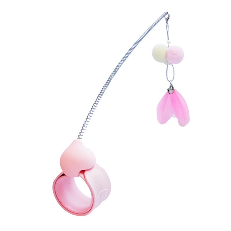 Đồ chơi gậy cho mèo màu hồng 11.8 ''kèm vòng tay đồ chơi lông mèo tương tác vui nhộn đồ chơi gậy trêu ghẹo thú cưng cho mèo mèo con chơi đùa
