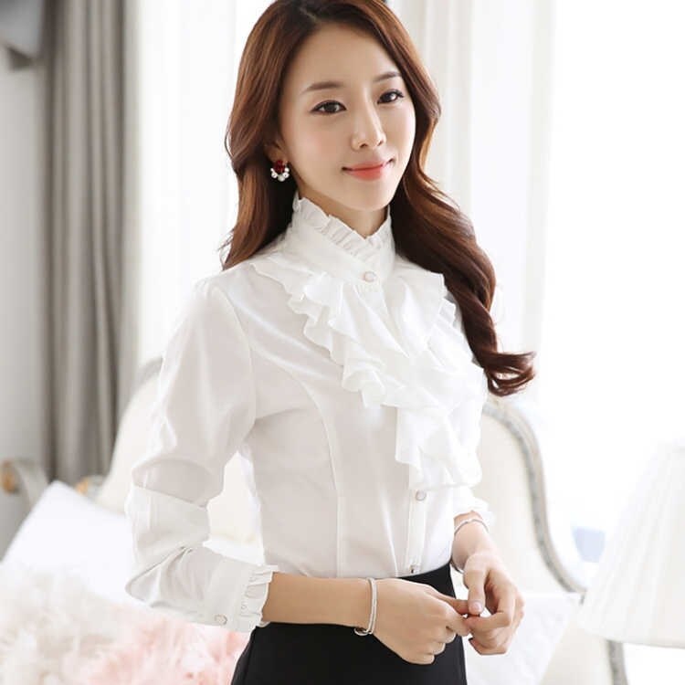 Formal white blouses with ruffles Clearance