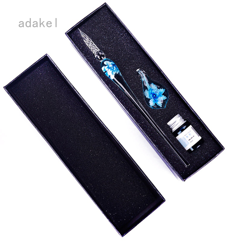 Adakel Bút Thủy Tinh Thủ Công Sáng Tạo Bút Máy Trong Suốt Họa Tiết Hoa Bộ Quà Tặng Bảng Hiệu Nước Kiểm Tra Màu Mực Màu Truyện Tranh Flash