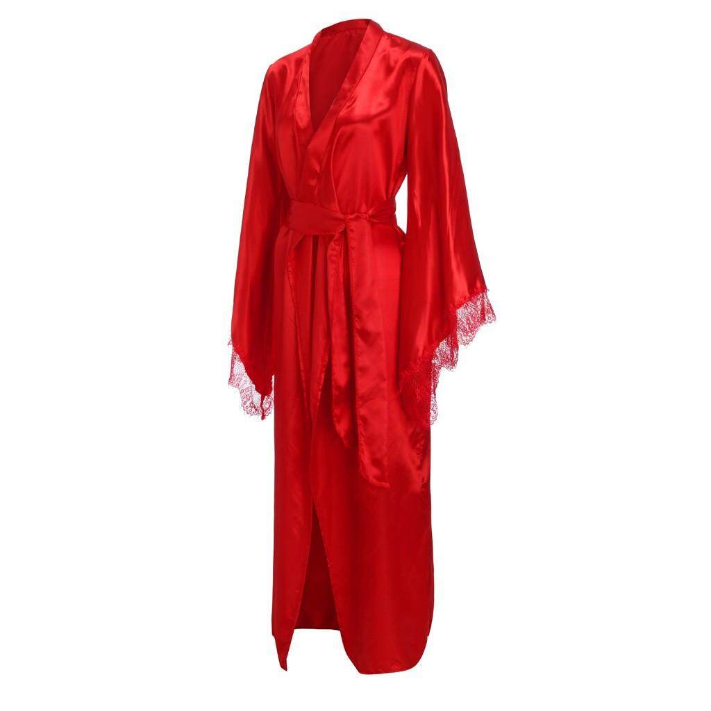 EEQ Áo Choàng Tắm Dài Kimono Ren Satin Gợi Cảm Cho Nữ Đồ Lót Đồ Ngủ Thắt Lưng Đồ Ngủ-Bộ Ngoại Cỡ Màu Đen 18