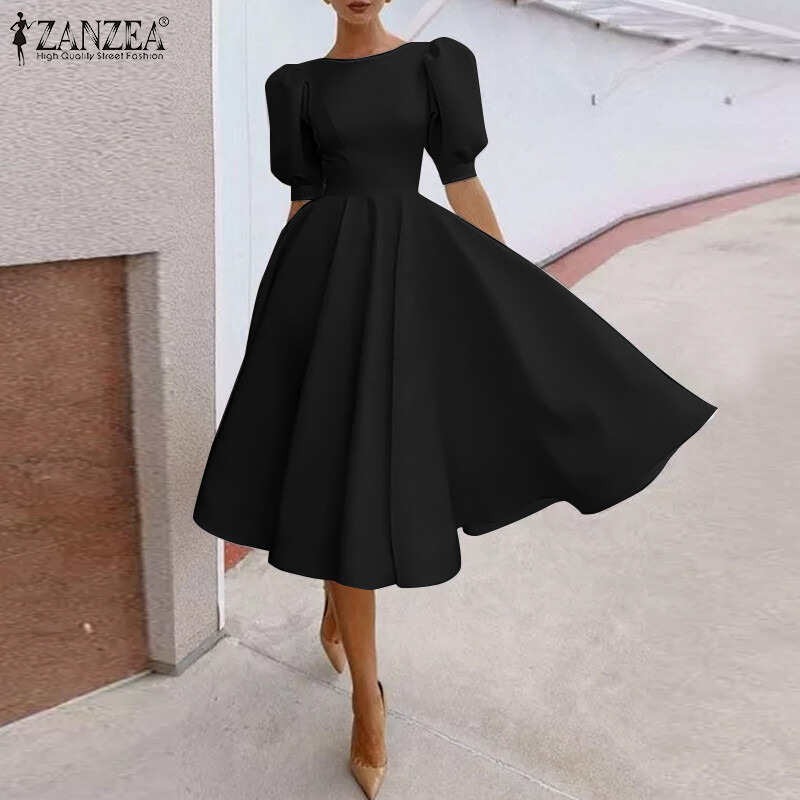 [Miễn Phí Vận Chuyển] ZANZEA Đầm Midi Dự Tiệc Cocktail Dạ Hội Cho Nữ Đầm Chữ A Hở Lưng Thanh Lịch Ngoại Cỡ