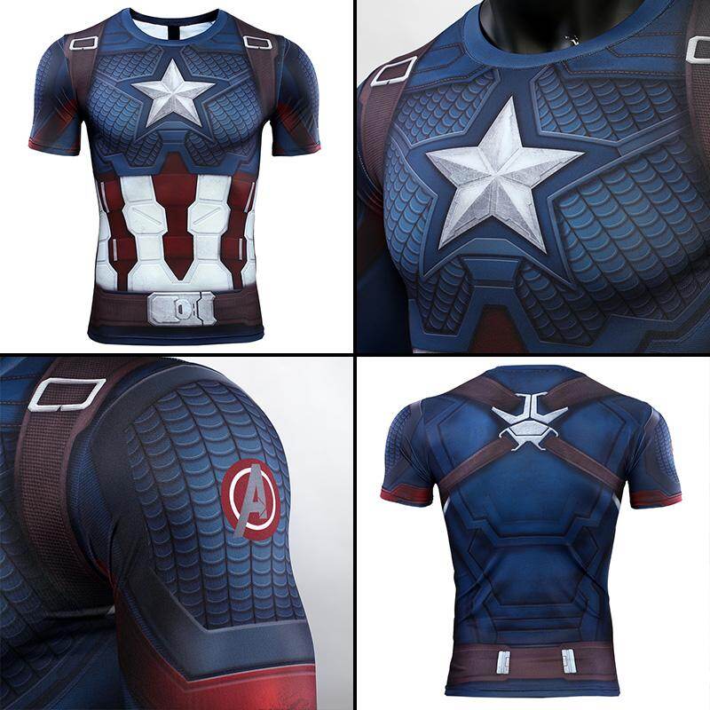Áo Nén Cho Nam Áo Thun Nhanh Khô In Hình Captain America Áo Thể Thao Chạy Bộ Thể Thao Bó Sát Tập Luyện
