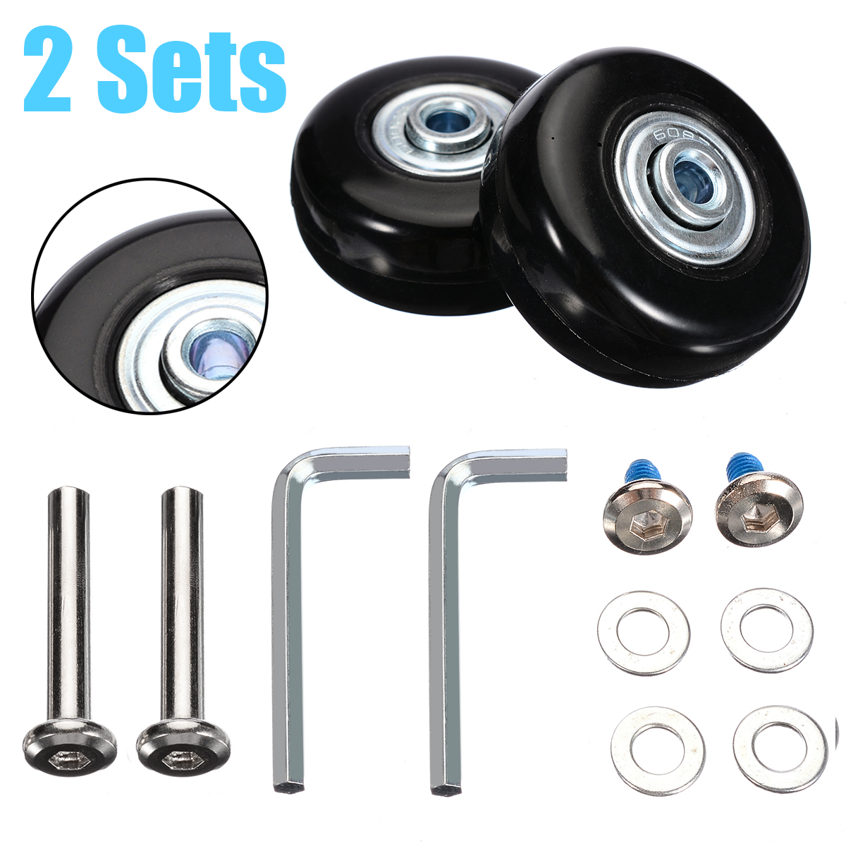 Mayitr 2 Bộ Vali Hành Lý Bánh Xe Thay Thế Bộ Dụng Cụ Sửa Chữa Trục OD 45Mm