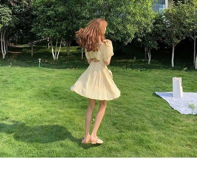 French style Platycodon grandiflorum first love sweet small inspirational skirt puff sleeve backless 2021 new dress for women Summer