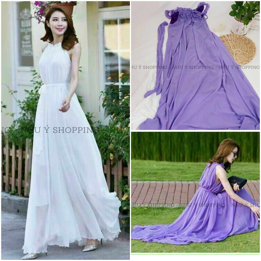 Đầm váy maxi voan dáng dài 2 lớp dây cột eo thướt tha mùa hè 2 màu hot trend-mxtimtrang