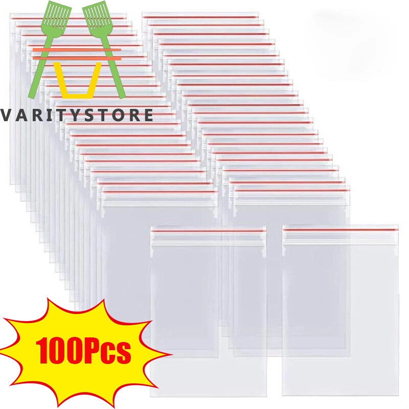 【Varitystore】 100 Cái/gói Có Nắp Kéo Dây Kéo Bao Bì Túi Tự Con Dấu Rõ Ràng Chân Không Túi Nhựa Tái Sử Dụng Thực Phẩm Lưu Trữ Trọn Gói Túi Tươi