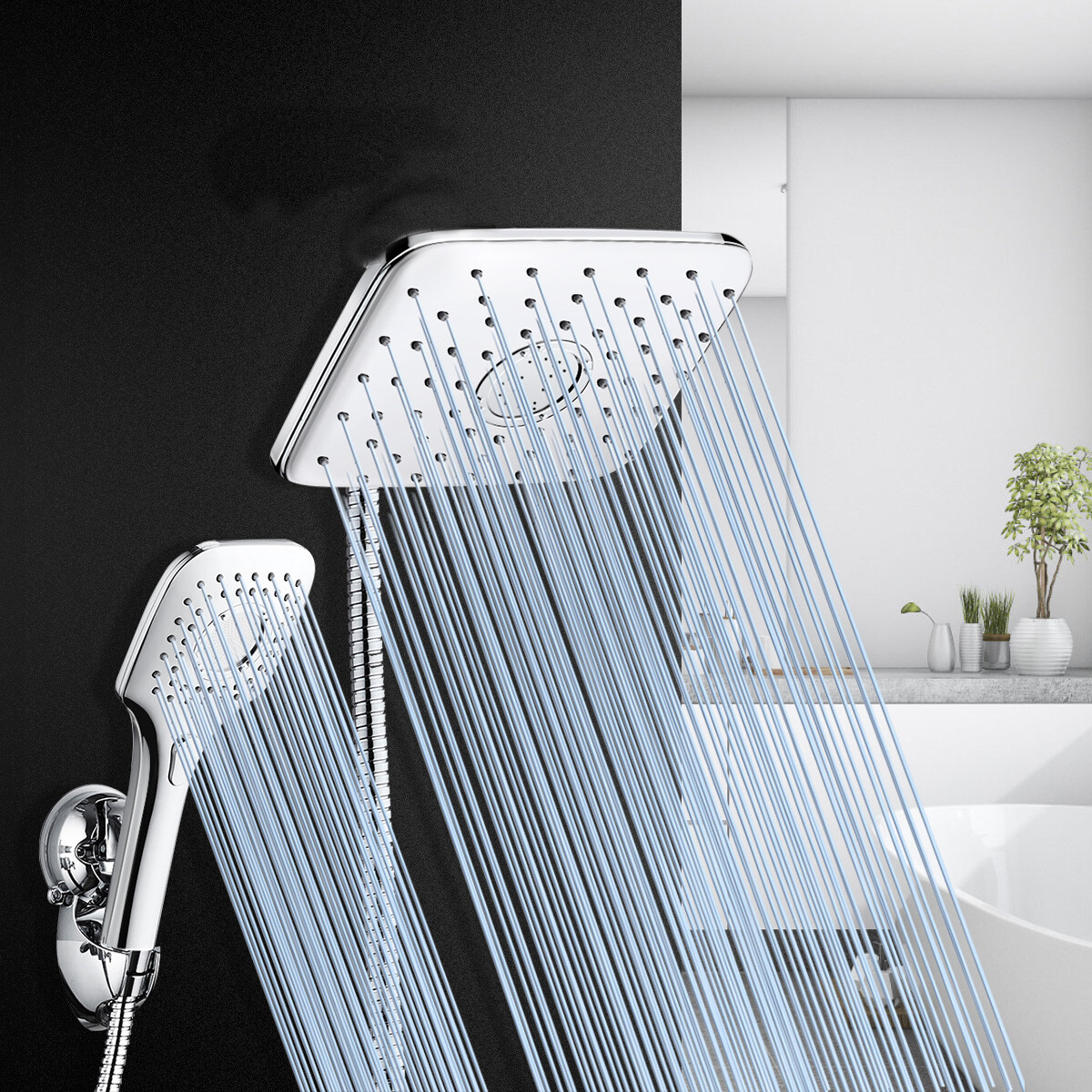 Generic Square High Handheld Shower Head Fully Electroplated Shower Set