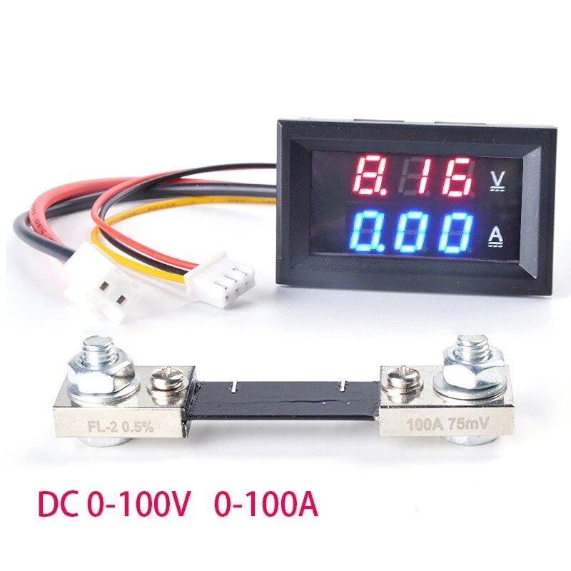 Vôn Kế DC Ampe Kế DC 0-100V 10A 50A 100A Đồng Hồ Đo Điện Áp Kỹ Thuật Số LCD Có Đầu Nối Cáp Shunt