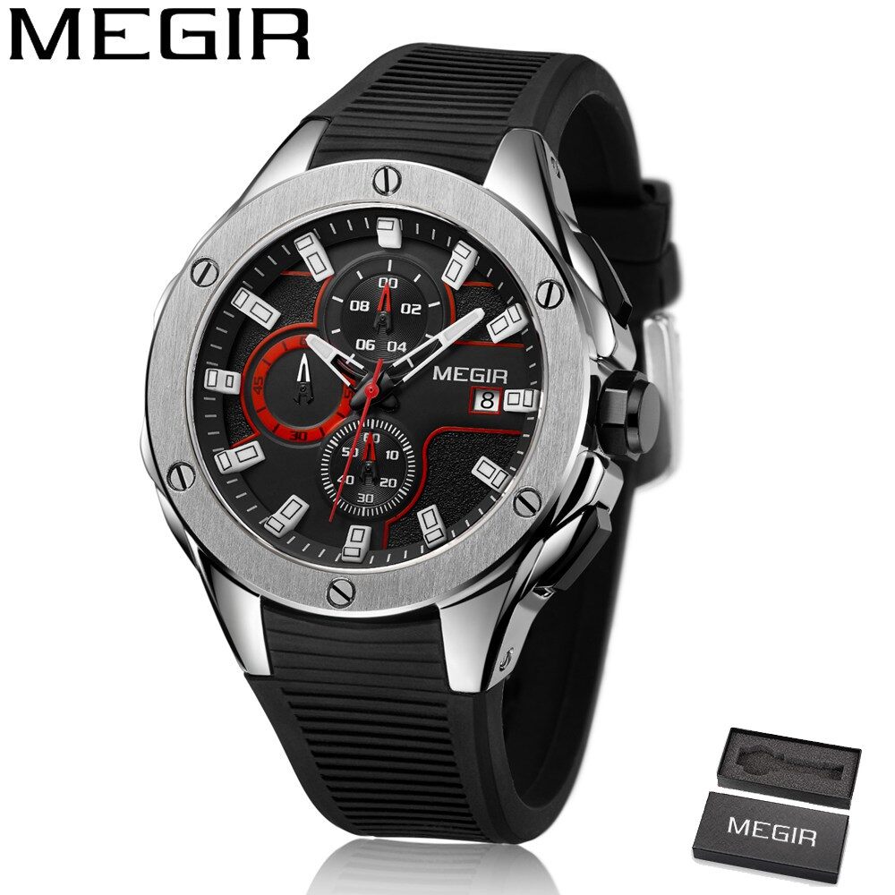 MEGIR Đồng Hồ Thương Hiệu Cao Cấp Hàng Đầu 2053, Cho Người Đàn Ông, Đồng Hồ Thạch Anh Nam Thể Thao Thời Trang Xu Hướng Đồng Hồ Đeo Tay Quà Tặng Cho Nam Jam Tangan Lelaki
