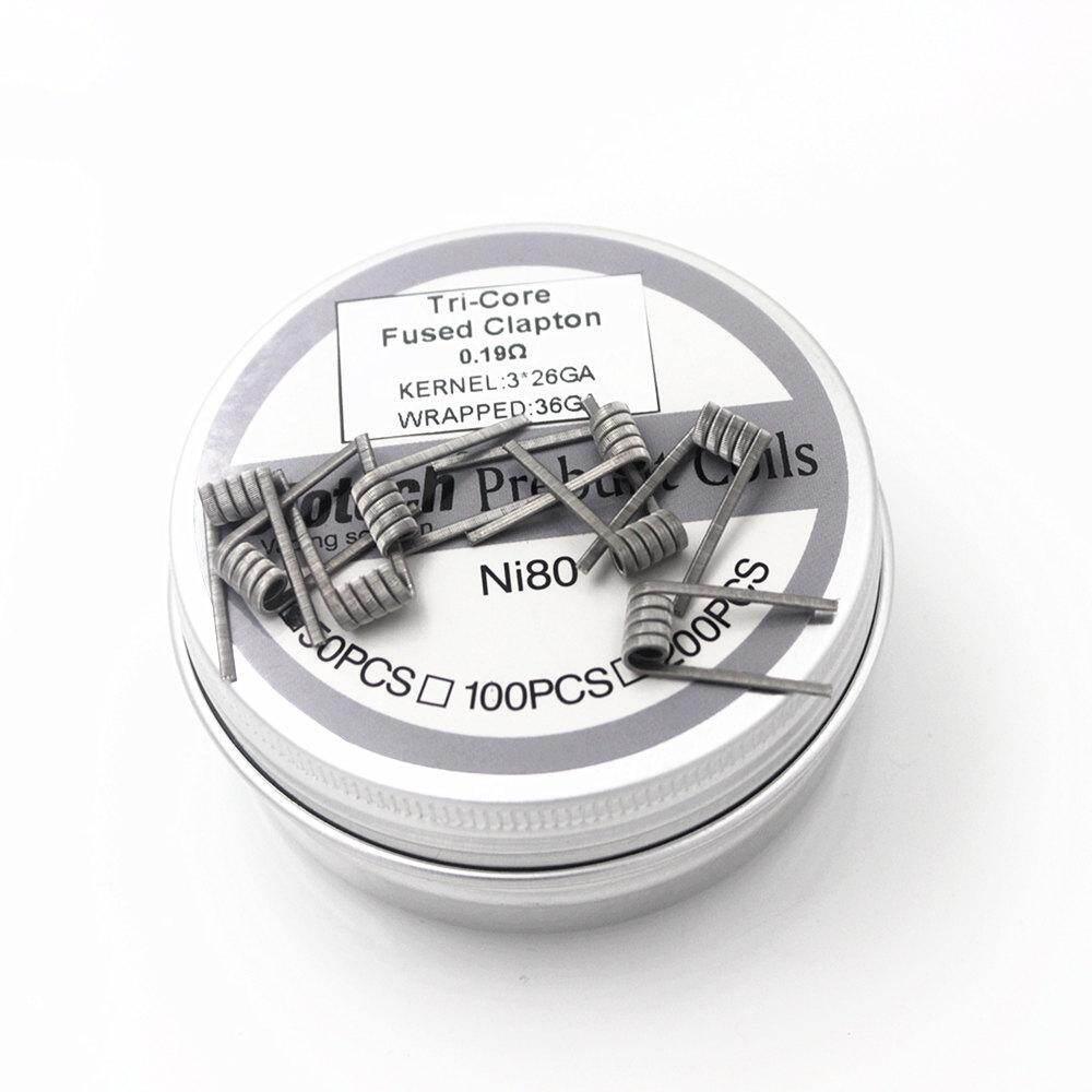 50 Cái Glotech Tri Core Hợp Nhất Clapton Premade Cuộn Dây 3 Lõi Nichrome Prebuilt Cuộn Dây Cho RDA RBA