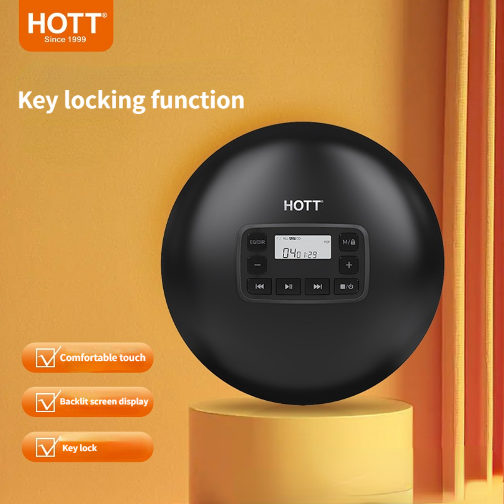 HOTT CD204 CD player with lock screen key Portable CD player with anti bounce/shock small music CD player with LCD display ราคา 1,244 บาท*ส่งฟรี