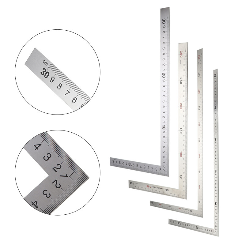Thước đo góc 90 độ thước thép không gỉ hình chữ l dụng cụ đo hai mặt thước kim loại cho đồ dùng học tập văn phòng
