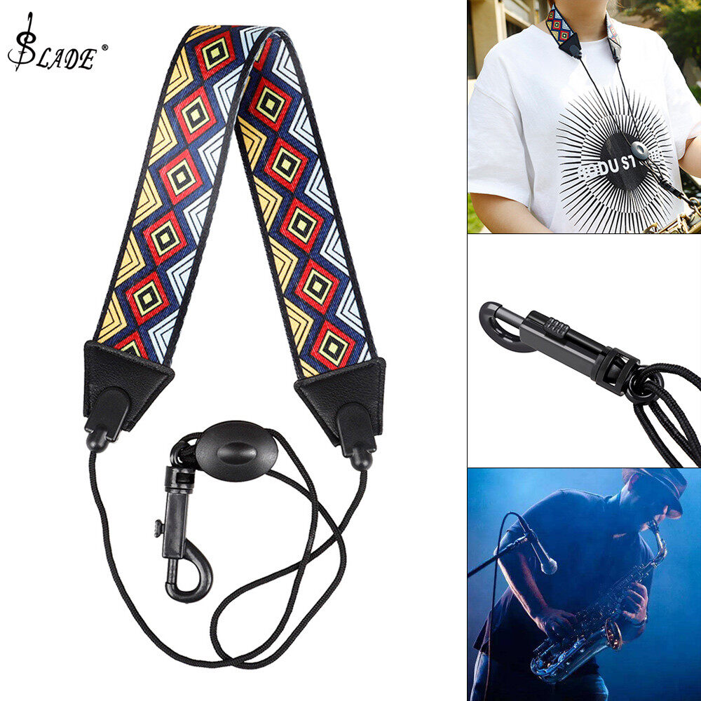 Dây Đeo Cổ Kèn Xắcxô Lưỡi Đen Họa Tiết Kim Cương Dây Đeo Vai Đầy Màu Sắc Cho Alto/ Soprano/ Tenor Saxophone