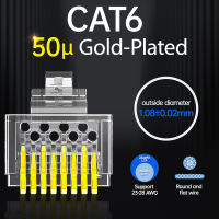 Đầu Nối Mạng AMPCOM Pass Through RJ45 Modular Plug CAT6/CAT5E UTP 3/50μ Đầu Uốn 8P8C Mạ Vàng Cho Cáp Ethernet