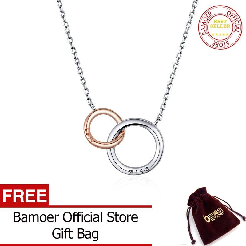 BAMOER Vòng Cổ Dây Xích Hình Tròn Đôi Cho Nữ Trang Sức Tinh Xảo Đám Cưới Hoa Hậu & Tình Yêu Bằng Bạc Ý 925 Màu Vàng Hồng BSN159