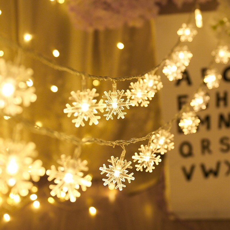 {Ricky Lighting} ไฟสาย LED ระยิบระยับรูปดาวเกล็ดหิมะ/ไฟพวงแบบยิปซี/โคมไฟปาร์ตี้ต้นคริสต์มาส/ตกแต่งเทศกาลแต่งงานสวนกลางแจ้ง/ใช้แบตเตอรี่ USB
