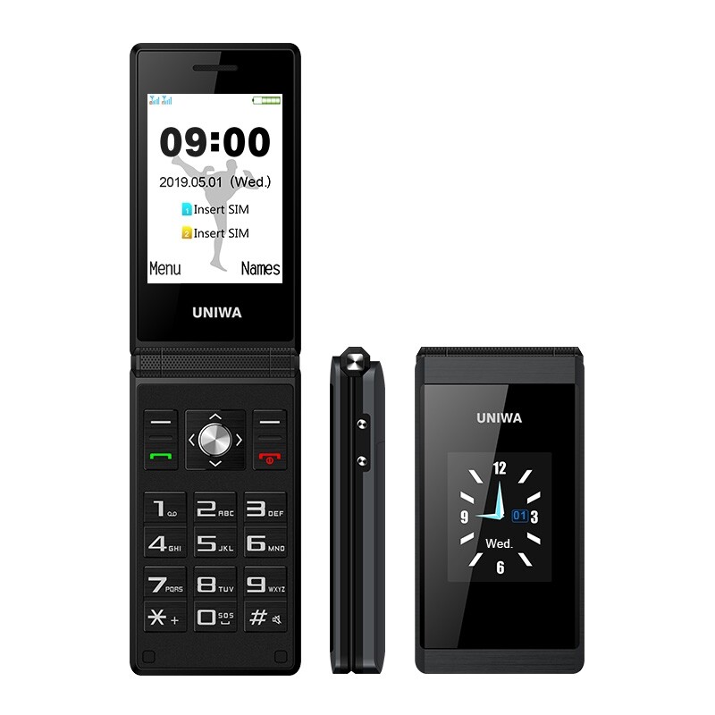 UNIWA X28 Dual-screen Flip Phone, 2.8 inch + 1.77 inch, MT6261D, Support Bluetooth, FM, SOS, GSM, Dual SIM(Black) ราคา 1,320 บาท*ส่งฟรี