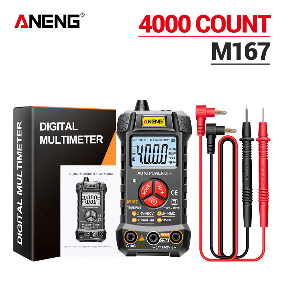 Aneng đồng hồ vạn năng mini kỹ thuật số m167 dụng cụ kiểm tra dụng cụ điện ac/dc bóng bán dẫn rms thực đa năng tự động đồng hồ đa năng ncv