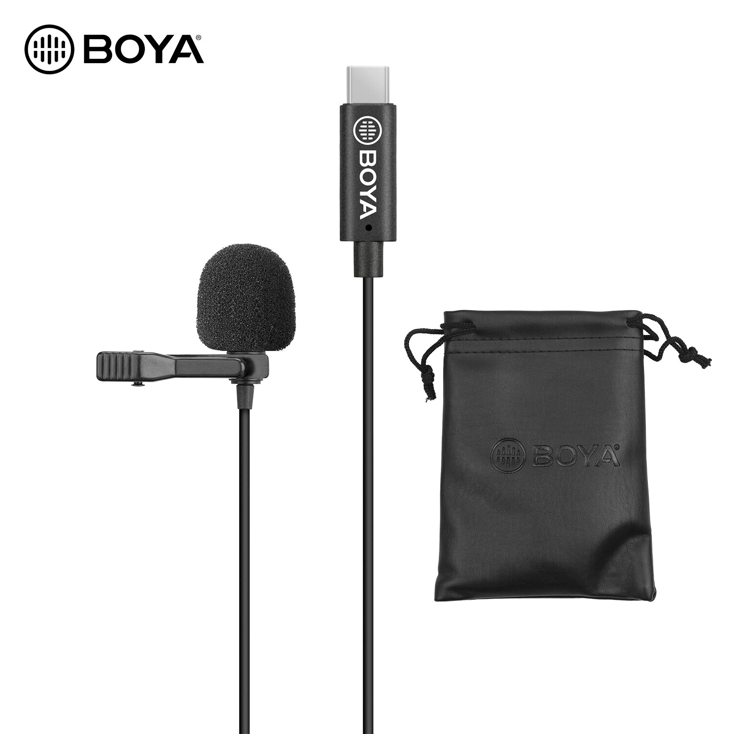 Boya micro cài ve áo một đầu đa hướng mic với cáp 6 mét, tương thích với giao diện usb type-c