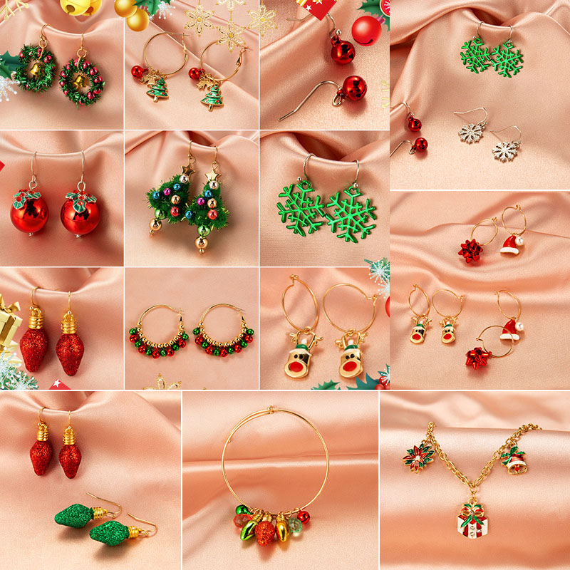 Đôi/bộ bông tai giáng sinh bông tai khuyên tai giáng sinh dễ thương hình ông già noel nai sừng tấm cây giáng sinh quà tặng giáng sinh cho nữ bé gái