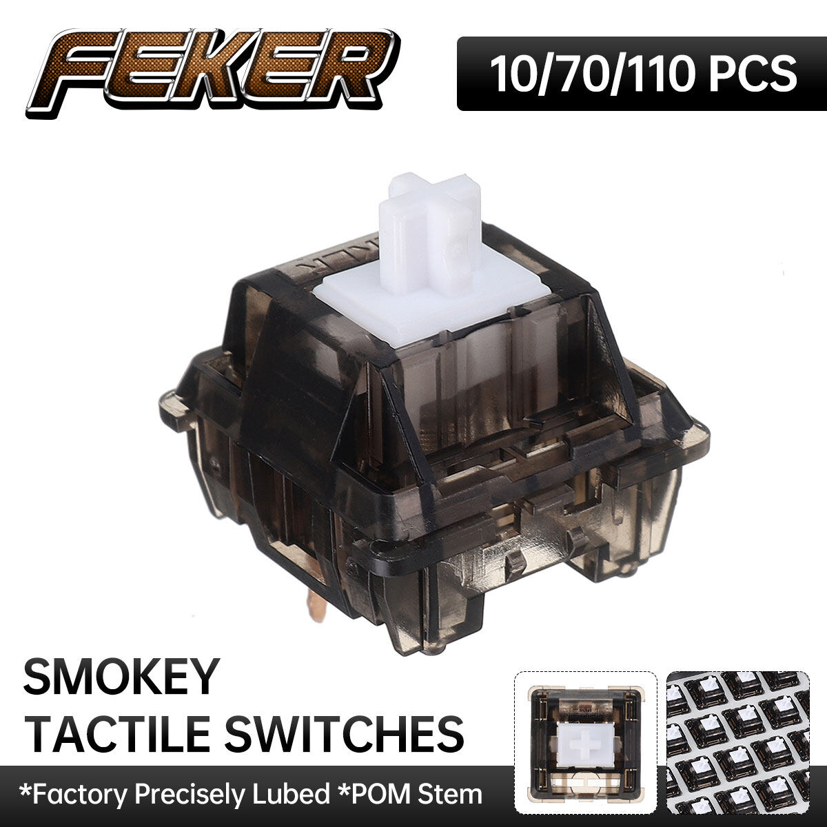 FEKER 10/70/110 Cái Công Tắc Xúc Giác 3 Chấu Smokey Công Tắc Bàn Phím Cơ Tương Thích LED RGB Thân POM Có Thể Hoán Đổi Nóng