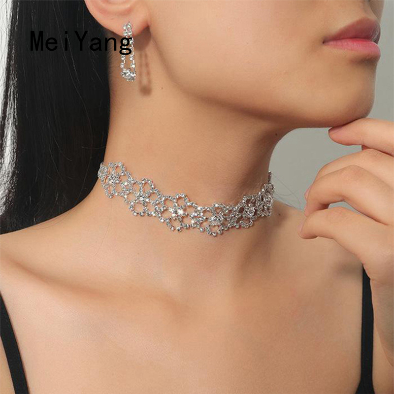 Meiyang bộ vòng cổ và bông tai hình hoa pha lê kim cương giả tinh tế thời trang hàn quốc cho nữ bộ trang sức tiệc cưới sang trọng cho đám cưới buổi tối