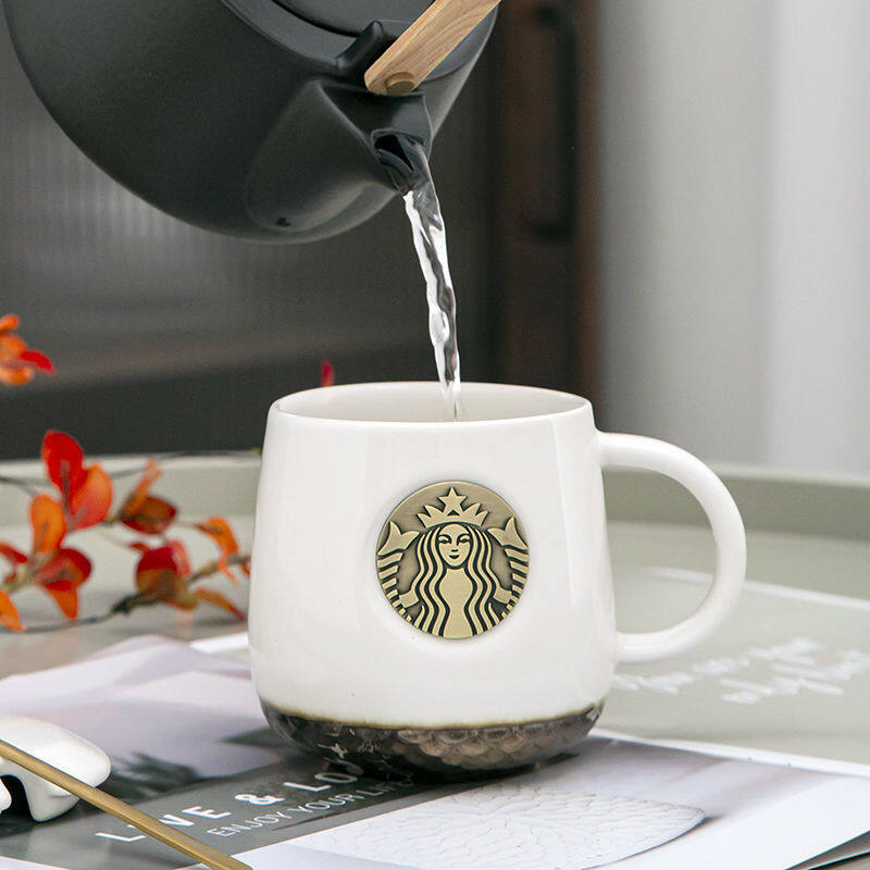 Cốc starbuck có nắp đậy cốc dung tích lớn, cốc nước đôi màu xanh đen và trắng, cốc quà tặng