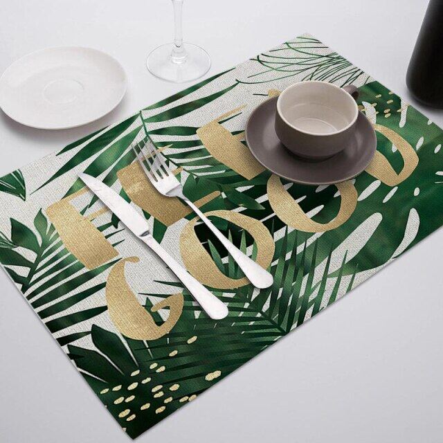 ลายใบไม้เขียว Placemats สำหรับโต๊ะทานอาหารเสื่อใบ Photo แผ่นรองแก้วตกแต่งบ้านร้านอาหารบนโต๊ะอาหารผ้าเช็ดปาก