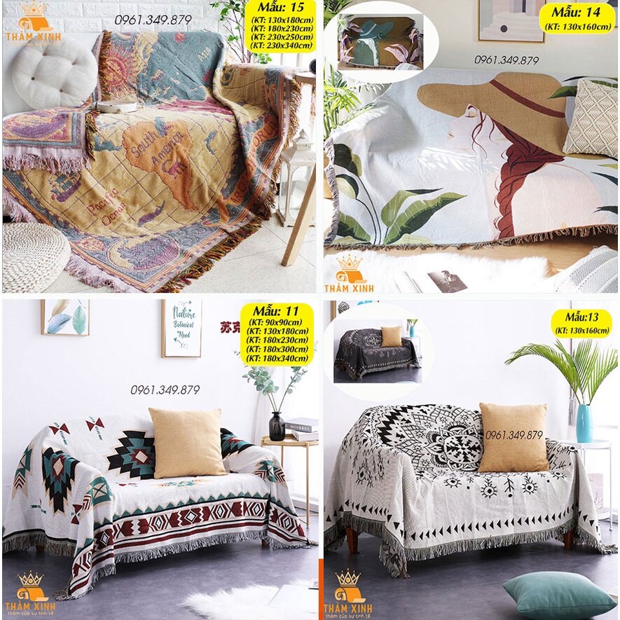 Khăn thảm trải sofa chống bụi bẩn - trang trí, chăn sofa họa tiết thổ cẩm cao cấp