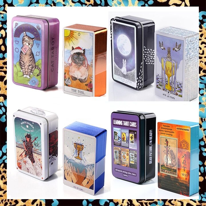 Hộp thiếc tarot-thẻ bài tarot cat mèo | kèm sách hướng dẫn bằng giấy | kích thước xách tay 10.3x6cm | thẻ bói toán | sách hướng dẫn phiên bản tiếng anh | cats tarot card