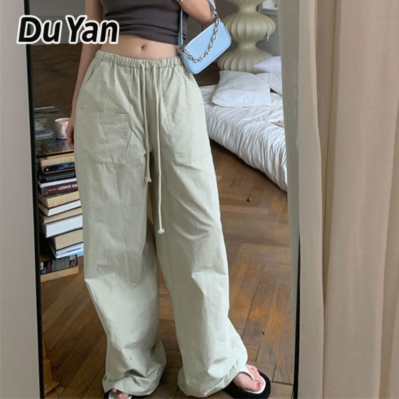 Du Yan Women's Trousers Y2K Style Pants European and American Style Cargo Pants High Waist Loose Wide Leg Pants ราคา 148 บาท*ส่งฟรี