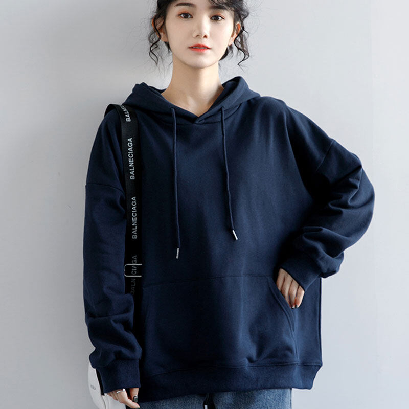 SSS Hoodies & Sweatshirts สำหรับผู้หญิงสีทึบเกาหลี Casual Hooded เสื้อกันหนาวกลางความยาวสีลูกอมเสื้อแขนยาว